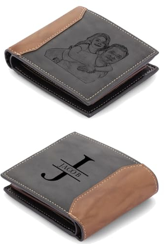lorajewel Personalisierte Foto Geldbörse für Herren Papa Ehemann Sohn Portemonnaie mit Namens Initialen Geschenke für Vatertag Weihnachten Valentinstag (A)
