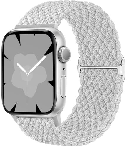 Ynitec Geflochtenes Loop Armband Kompatibel mit Apple Watch 40mm 41mm 38mm 42mm (Series 10), Elastisches Nylon Stoff Armbänder Damen Herren-Sport Band für iWatch Series 10 9 8 7 6 5 4 3 2 1 SE, Weiß