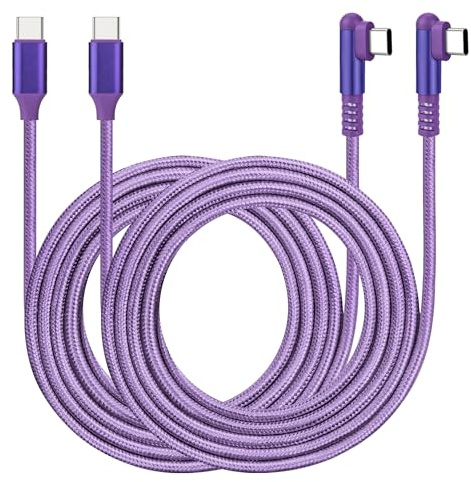 ROFICORD Lot de 2 câbles USB-C vers USB-C - 60 W - Câble à angle droit - Charge rapide pour téléphone 16/15 ProMax/S24/S23/S22/MacBook Air/Pad/CarPlay et autres appareils USB-C (Violet, 1,8M)
