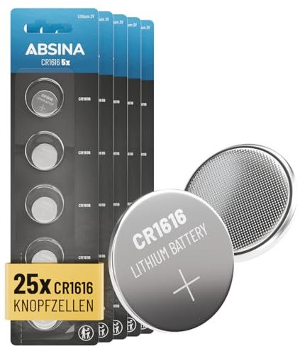 ABSINA 25x batteria CR1616 3V al litio - CR1616 batteria a prova di perdite e lunga durata - batteria 1616, CR 1616