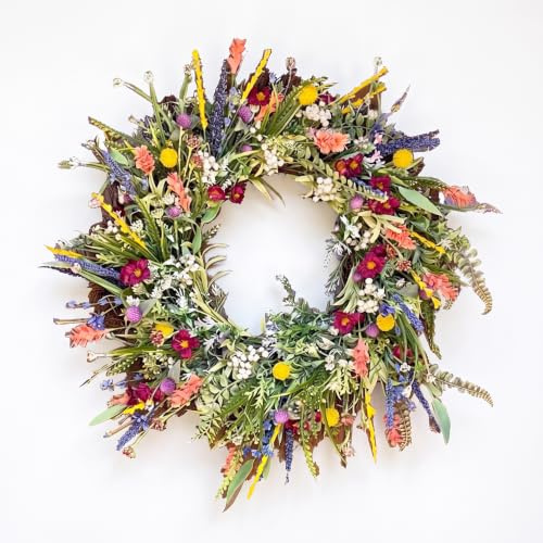 All Seasons Floral Wreath for Front Door, Lifelike Artificial Wildflower Spring Summer Door Wreath, Colorful Garland Door Wreath Decoration for Farmhouse, Wedding, Home, Window, Wall, Fireplace (35cm)