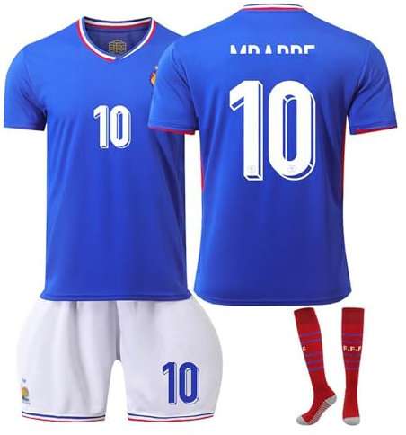 Awonlate Ensemble de Maillot de Football en Jersey, Maillot N°10 de Football pour Enfant, T-Shirt de Football, Short de Football pour la Enfant L Bleu,Taille:26 (Hauteur: 140-150CM)