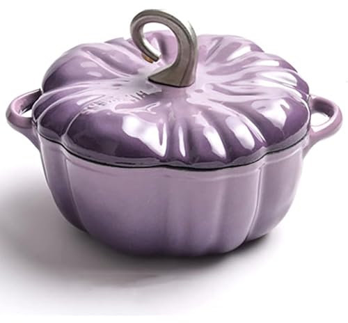 Pumpkin Cocotte, Enamelled Cast Iron Pot, Casserole with Lid, Pumpkin Dutch Oven, Non-Stick Enamel Coated Sauté Pan, Cast Iron Pumpkin Casserole Pot