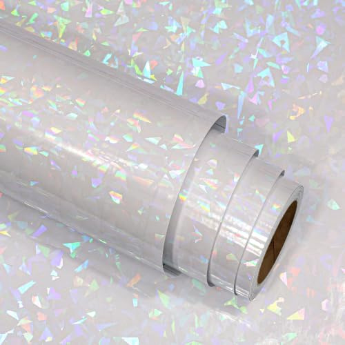 Stickyart Papel Adhesivo Holográfico Transparente 30 cm x 800 cm Lámina Holográfica Adhesiva Papel Adhesivo de Vinilo Holográfico Película Autoadhesivo Impermeable para Tazas Botellas Agendas