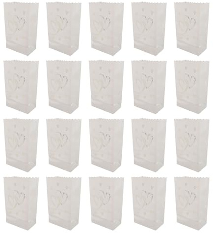 plplaaoo Tea Light Candle Papiertüten Herzform Flammhemmung wiederverwendbar dekorative Laternentaschen für Hochzeitsfeierdekorationen 20pcs