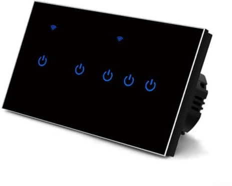 JoyousMall Smart Home Touch Switch, Wall Mount Smart Light Switches WiFi Dimmer Switch with Tempered Glass Panel For Tuya App Remote Voice Control 2-8 Gang(5 Gang-Black)