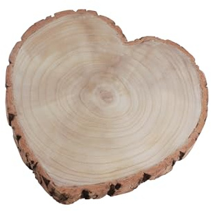 Chaks - Holz Herz Tischdeko mit Rinde, 23x23x3cm, natürliche Dekoration für Hochzeit, Valentinstag und DIY Projekte, Natur Braun
