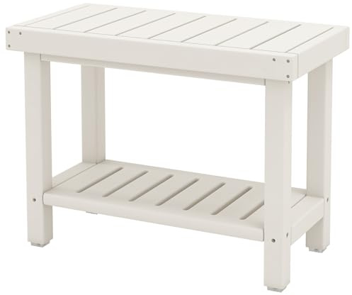 FANTASK Duschhocker, 61 x 31 x 49 cm, wasserdichter Duschstuhl mit Ablage, Sitzbank Bad bis 150 kg, Duschbank für Erwachsene (Weiß)