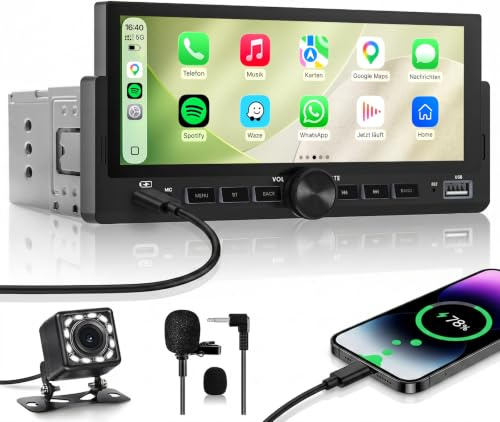 1 DIN Autoradio Bluetooth mit Bildschirm, Wireless CarPlay & Android Auto | 6,86 Zoll Radio Auto mit Rückfahrkamera, Freisprecheinrichtung, FM, Lenkradsteuerung, MirrorLink, Equalizer, GPS Navigation