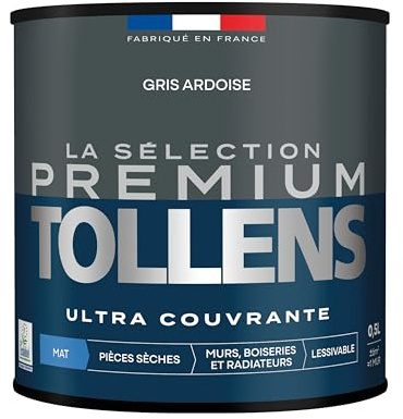 Tollens - Peinture Couleur - Murs, Boiseries & Radiateurs - La Sélection Premium - Pièces sèches - Ultra couvrante - Résistante - Ultra rapide - Ecolabel - Mat - GRIS ARDOISE - 0L5 = 6m²