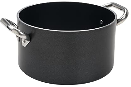 Pentole Agnelli ALSA2104SS20 Alblack Casseruola Alta con Maniglie, Alluminio, Nero, 3.3 L