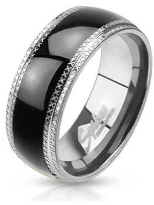 Paula & Fritz® Ring aus Edelstahl Chirurgenstahl 316L schwarzer Streifen und g...