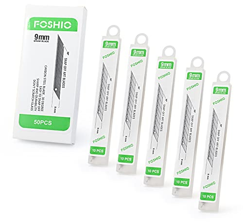 FOSHIO 50 Pack 30 Degree Snap Off Blades 9MM, Universal Utility Knives Hobby Knife Blades Vinyl Wraps Cutter Knife Replacement Blades