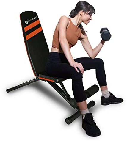 Gymenist Trainingsbank, verstellbar, faltbar, kompakt, leicht zu tragen, keine Montage erforderlich, Schwarz-Orange (FALD-110B)