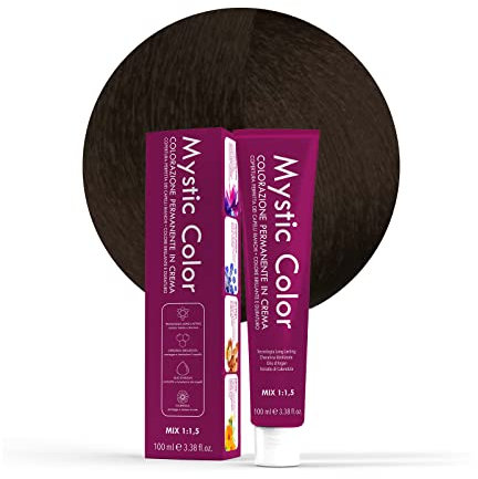 Mystic Color, Tinte para el Cabello, Fórmula Enriquecida con Aceite de Argán y Caléndula, Coloración Permanente en Crema de Larga Duración, Castaño Oscuro 3, 100 ml