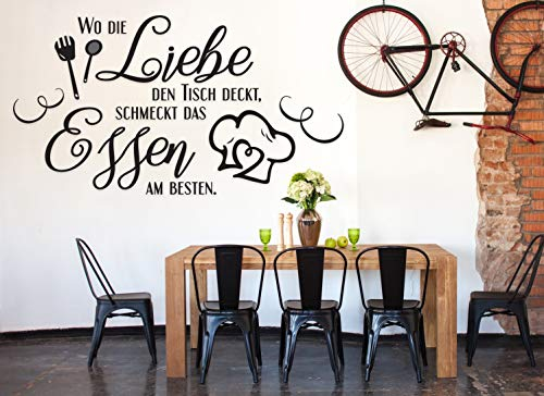 tjapalo® a25 Wandtattoo küche sprüche Wandsticker Küchensprüche Esszimmer wandtattoo wo die liebe den tisch deckt, Farbe: hellgrün, Größe: B70xH38cm