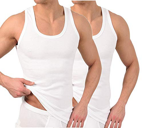 BestSale247 - Canottiera intima classica da uomo, a coste sottili, 100% cotone, confezione da 2 o 4 pezzi, colore: Bianco/Nero/Grigio melange Bianco / 2 pezzi. XXXX-Large