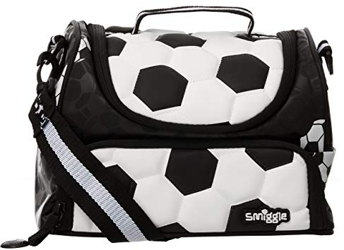 Smiggle Goal School Double Decker Lunchbox for Boys & Girls with Strap, Carry Handle & Dual Compartments | Football Print