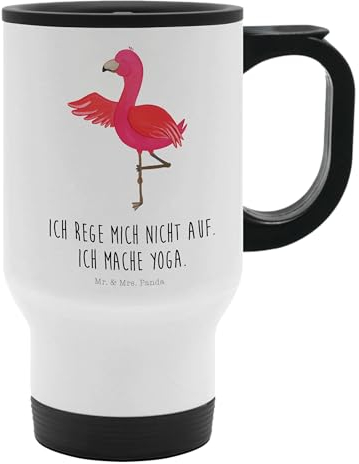 Mr. & Mrs. Panda Thermobecher Flamingo Yoga - Geschenk, Ärger, Achtsamkeit, Reisebecher, Yoga-Übung, Edelstahlbecher, Spülmaschinenfest, Kaffeetasse