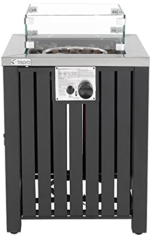 tepro Gasfeuerstelle Topeka quadratisch 50x50 cm – Gas-Tischkamin mit Edelstahl-Brenner (13 kW), Glasumrandung, Lavasteinen, Zündung, Abdeckhaube & Regler – Outdoor Feuerstelle für Terrasse & Garten