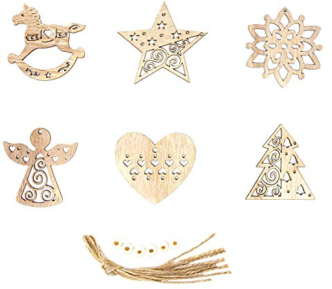 Oblique Unique® 6 Holzanhänger mit Schnur Stern Engel Herz Schneemann Rentier UVM. Holz Deko Weihnachten Weihnachtsbaum Anhänger Christbaumschmuck (Engel/Herz)