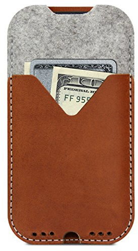 Pack & Smooch Mobile Phone Case for iPhone 13 Mini and 12 Mini, Kirkby Case Made of 100% Merino Wool Felt, Vegetable Tanned Leather, Made in Germany, Light Brown