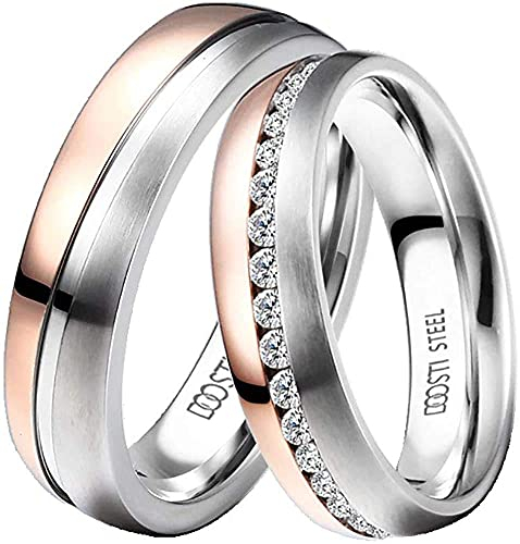 DOOSTI Damen Herren Ringe für Paare Bicolor Silber Rosegold Edelstahl Damenring Herrenring als Partnerringe Freundschaftsringe Verlobungsring Mann Frau (Herrenring, 64 (20.4))