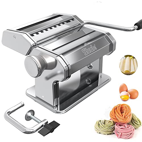 Shule Pasta Maker by – Stainless Steel Pasta Machine Includes Pasta Roller, Pasta Cutter, Hand Crank and Detailed Instructions
