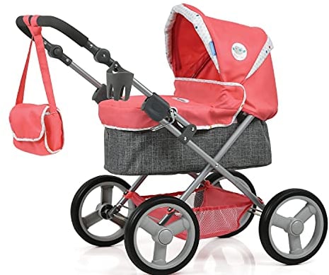 hauck 20-teiliges Puppenwagen Set Angie, Wickeltasche, Bett, Bauchtrage, Zubehör, Grau Pink