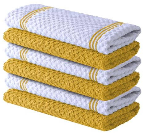 Infinitee Xclusives Premium Tea Towels | Pack of 6 | 100% Cotton |38 x 64 cm| Ultra Soft & Highly Absorbent Terry Dish Towels for Kitchen, Bar & Daily Household Cleaning Use | Radiant Yellow |