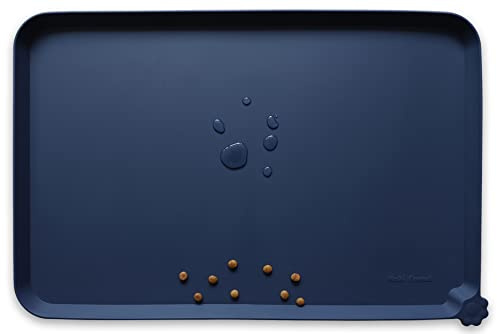 Hoki Found Silicone Pet Food Mats Tray - Non Slip Pet Dog Cat Bowl Mats Placemat - Dog Pet Cat Feeding Mat - Waterproof Dog Cat Food Mats -Pet Water Mats for Carpet -French Navy