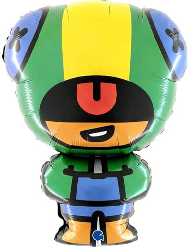 Grabo Palloncino compleanno Brawl Stars. Palloncino per feste per bambini a forma di Leon, in foil con cannuccia per gonfiarlo. Palloncini colorati Made in Italy 44x61 cm
