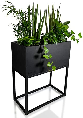 FLEXISTYLE Pflanzenständer LOFT FIORINO Metall MDF Holz Blumenständer Schwarz Blumentopf mit Beinen Hohe Blumentöpfe Loft Style viele Dimensionen (MDF 22x42x50cm)