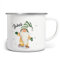 miKalino Emaille Tasse Fröhlicher Wichtel im Winter in grün personalisiert mit Namen | handbedruckt in Deutschland, Farbe:weisssilber, Grösse:300ml