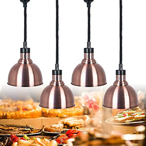 Lampe Chauffante Cuisine, Lampe Chauffante Restaurant pour Buffet Chauffant, Restauration Chauffe Plat Buffet, Ampoule 250W et Abat-Jour 25cm, Bronze Rouge(Size:4pcs)