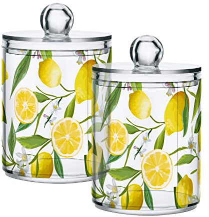 GAIREG 4 Pack Qtip Holder Dispenser Lovely Lemon Tree Apothecary Jars Bathroom Toothbrush