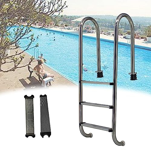 DOZPAL Poolleiter mit 2/3 verschleißfesten Pedalen, Schwimmbad-Trittleiter aus Edelstahl für Innen-/Außenpools, Thermalbäder, Spa-Pools, Wasserparks,C-3steps