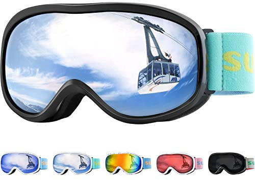 Supertrip Skibrille Kinder, Anti-Fog 5-15 Jahre Kinder Skibrille UV-Schutz, Kids Snowboardbrille für Jungen Mädchen Teenager für Outdoor Aktivitäten Windschutz Schlagfest Helm kompatibel Augenschutz