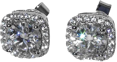 Jette Halo Damen Ohrstecker mit Markengravur in S925 Sterlingsilber mit 2 x 1.0 Karat Moissanit in Brillant Form