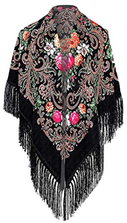 Halstuch mit traditionellem ukrainischem/polnischem/russischem Blumenmuster und Fransen Elegante Halstuch Schal