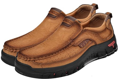 Aocase Chaussure de Marche Homme Chaussures Orthopédiques Pied Large Homme Chaussures de randonnée à Enfiler pour Homme en Cuir Légères Antidérapantes,Marron,50/300mm