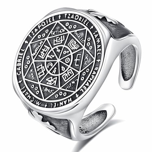CELESTIA Männer Ringe Siegel der Sieben Erzengel Siegelring Herren Ring Silber 925 Biker Ringe Herren Ring Verstellbar Schutz Ring Schmuck für Männ Vintage Geschenk Papa Vatertag