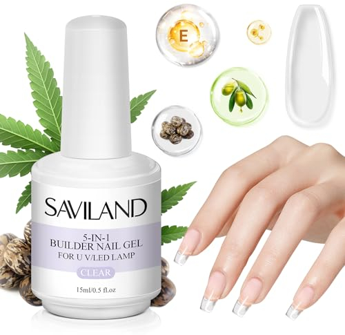 Saviland 5 in 1 Clear Aufbaugel für Gelnägel-15ml U V/LED Nagellack Gel für abgebrochene Nägel Reparatur Nägel Verlängerung Professionelle Nagelreparatur Zubehör