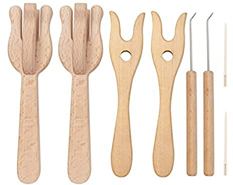 Lckiioy 8-Teiliges Tragbares Strickgabel- und Nadelset Aus, Strickgabel-Set mit Großem Öhr, Holzfarbe