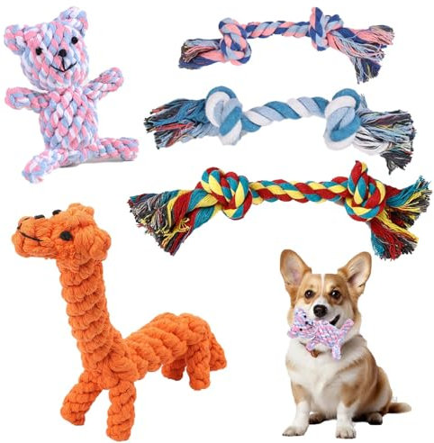5Pcs Dog Rope Toys, Puppy Teething Chew Rope Toys from 8 weeks, Interactive Teething Toy, Natural Cotton Dog Chew Toy Suit for Small Mediuem Dogs Tranning Teeth Cleaning