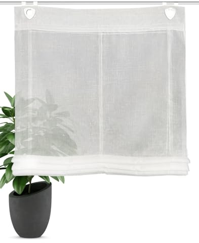 HOME WOHNIDEEN Raffrollo Casper Leinenstruktur, mit Ösen, inkl. Fensterhaken aus Metall, Farbe:weiß, Größe:130 x 60 cm, Anzahl:1x