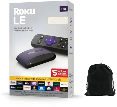 Roku LE HD Streaming Media Player with High Speed HDMI Cable and Simple Roku Remote Device Only, Includes Pouch