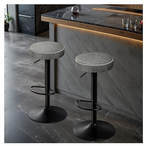 STOOLINK Sgabello da Bar Set di 2 Sgabelli da Cucina Regolabile in Altezza, Sgabelli Cucina Pelle in Microfibra, Sgabelli Alto Girevole a 360°, Sgabelli Bar con Poggiapiedi-Grigio