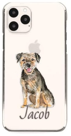 Personalised Initial Phone Case For Apple iPhones, 14, 13, 12, 11, Pro Max, Mini, XR, XS, Border Terrier with Name/Initials on Clear Hard Phone Cover, Custom Dog Phone Case