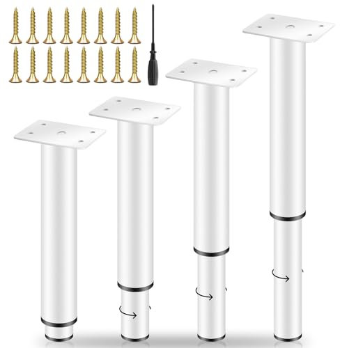 Aicharynic Lot de 4 pieds de meubles en métal réglables de 25 à 42 cm avec vis et tournevis - Pieds de meubles réglables en hauteur pour meuble TV, canapé, table de chevet, armoire de salle de bain -